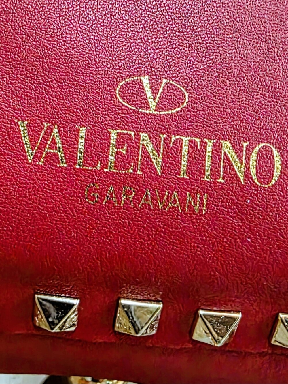 Valentino Garavani Rockstud Red Leather Bag Gold Stud Trim Handbag Tote - Picture 6 of 16